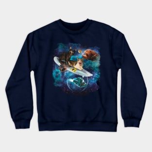 Surfing space cats with space fish Crewneck Sweatshirt